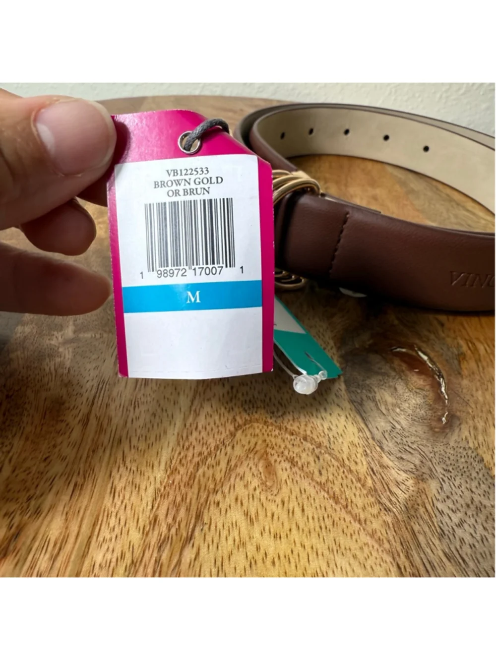 Women's Vince Camuto Brown Faux Leather Metal Belt